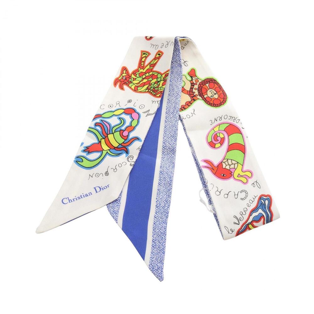 Christian Dior Dior Mitzah Scarf, Zodiac Sign Silk, Women's, White/Blue/Multi...